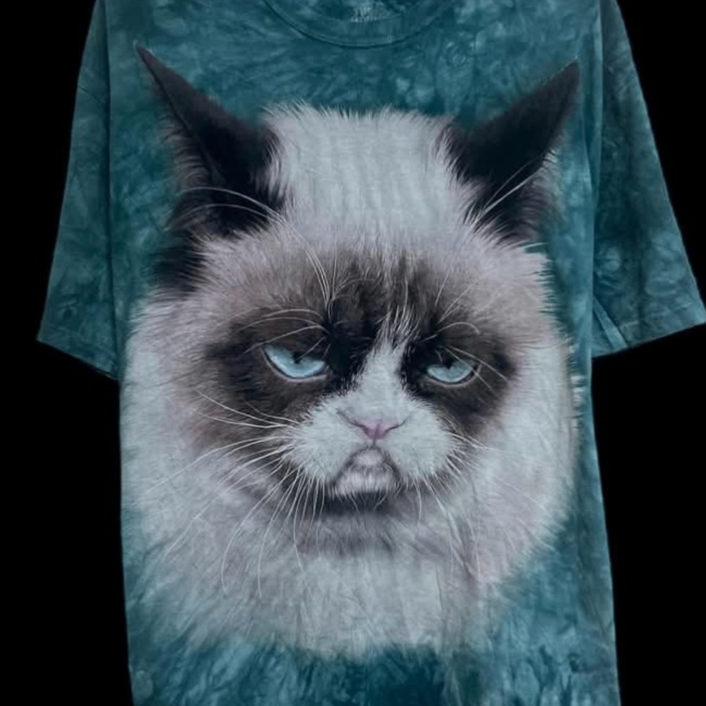 The Mountain T Shirt Grumpy Cat Green Tie Dye Crew Neck Short Sleeve - Picture 3 of 6